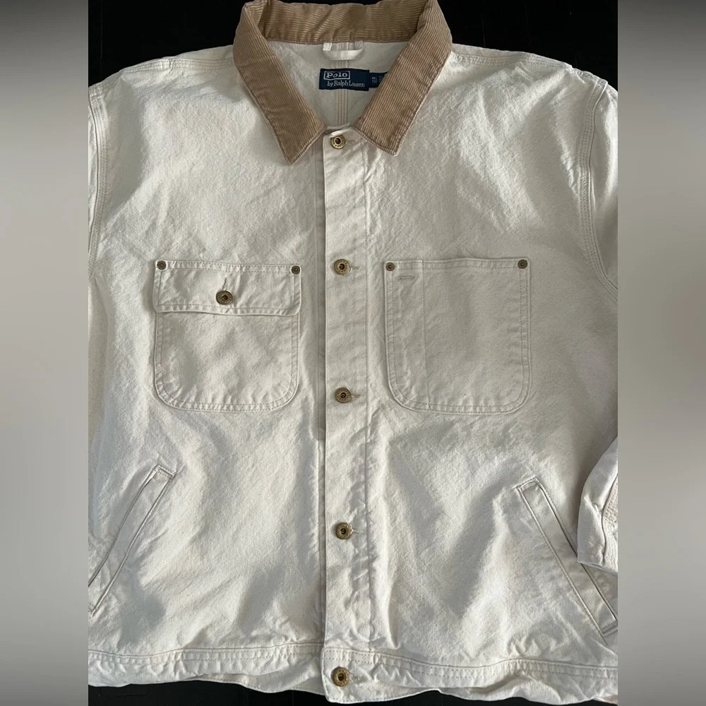 Ralph Lauren Men's Cream and Tan Shirt Jacket size XXL